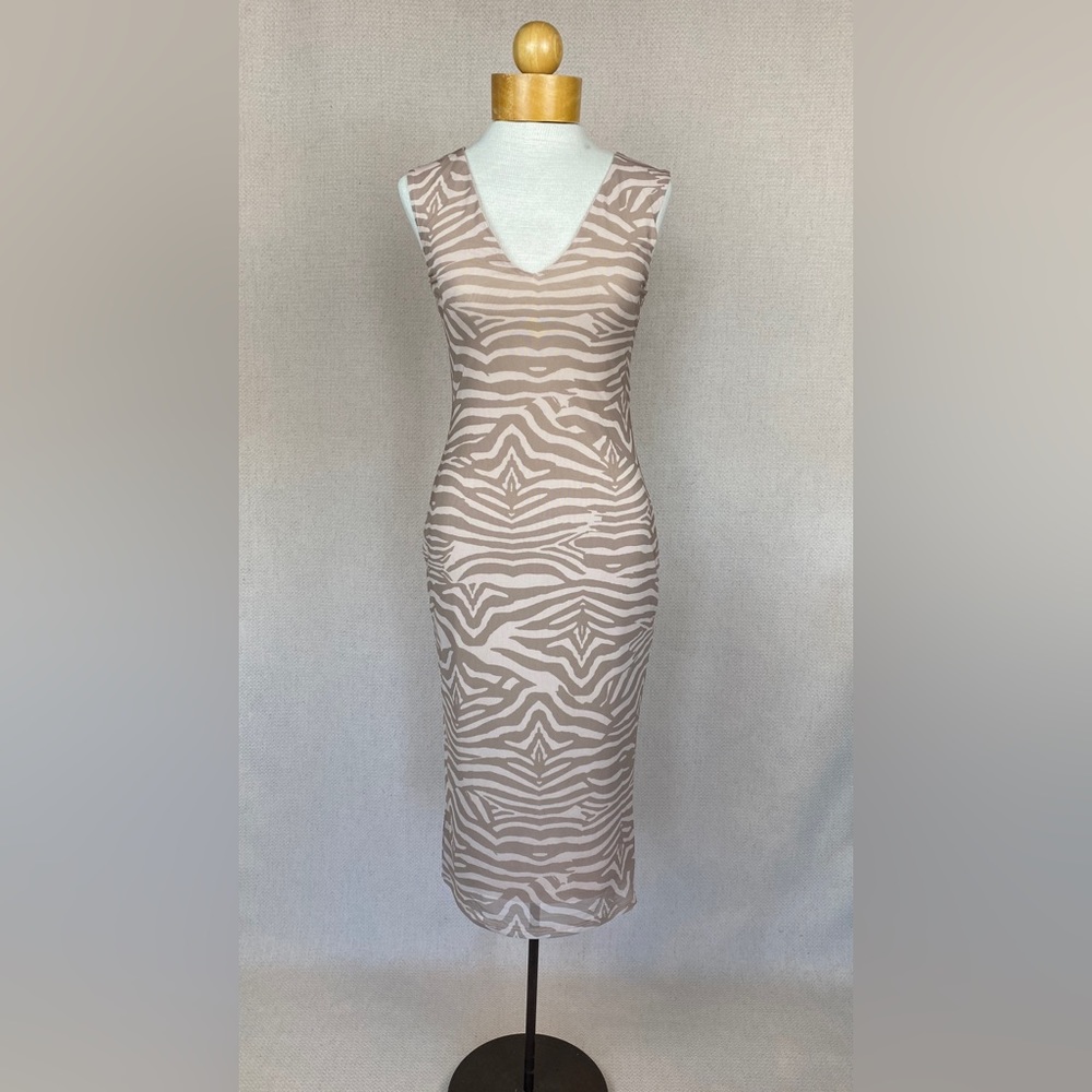 AFRM X Nordstrom Bodycon Knit Dress in Muted Natural Tan Zebra Print